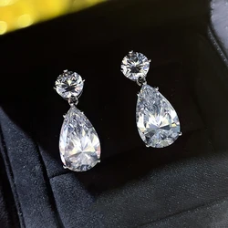 Huitan Classic Women's Drop Earrings with Waterdrop Cubic Zirconia Wedding Trend Eternity Earrings Silver Color Luxury Jewelry