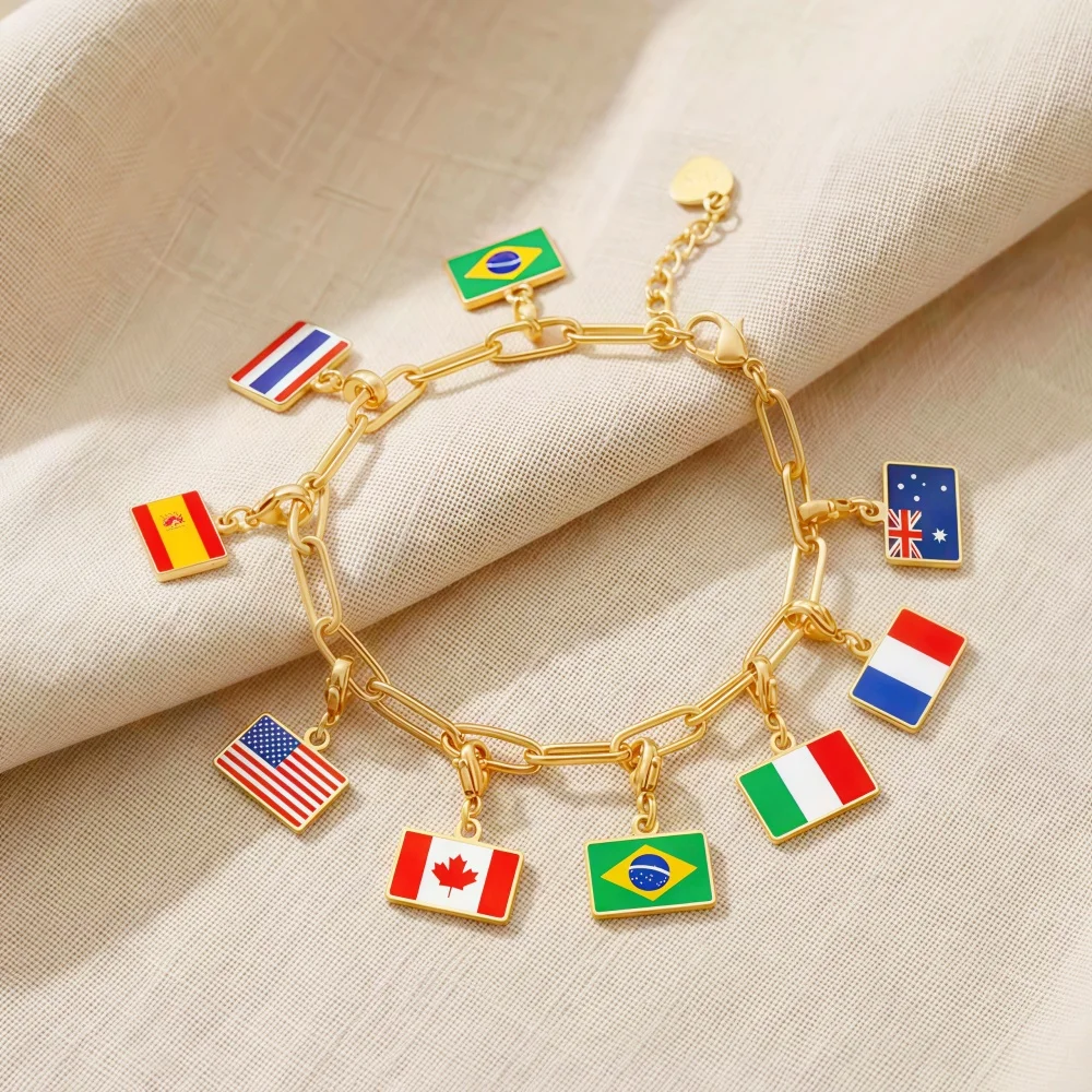 Country Flag Charms 10 mm Pendant Necklace Bracelet Keychain Bagchain Stainless Steel Jewelry A Commemorative Gift For A Friend