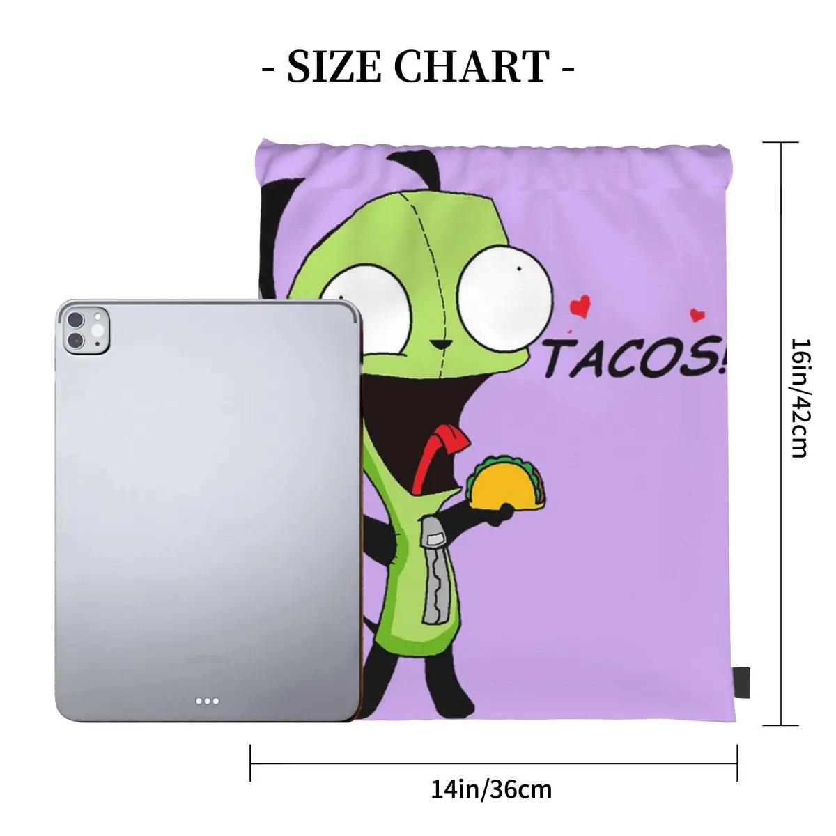 Gir Loves Tacos Invader Zim Backpacks Portable Drawstring Bags Drawstring Bundle Pocket Shoes Bag Book Bags For Man Woman School