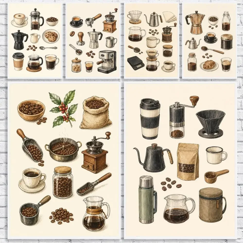 Vintage Coffee Brewing Tools Painting Canvas Poster Art for Bedroom Living Room Home Decor Wall Decoration Decals Gift
