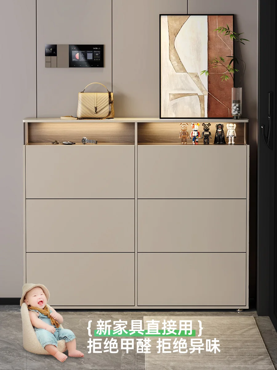 

Cream wind ultra-thin shoe cabinet small and narrow household entrance 17cm tipping bucket ultra-narrow shoe cabinet entrance ca