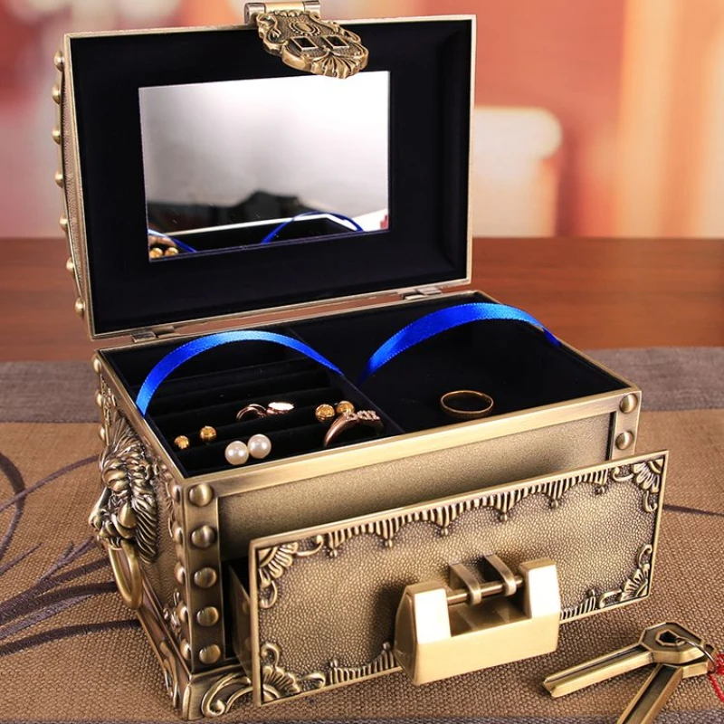 Chinese Style Jewelry Box Storage Box with Lock and Drawer Anti-Oxidation Fine Jewelry Earrings Wedding and Birthday Gift