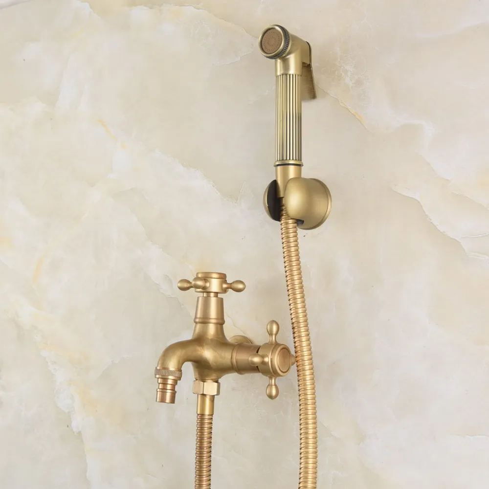 

Antique Brass Double Use Bathroom Bidet Faucet Hand Held Bidet Spray Bathroom Shower Water Spray Head Set Lav510