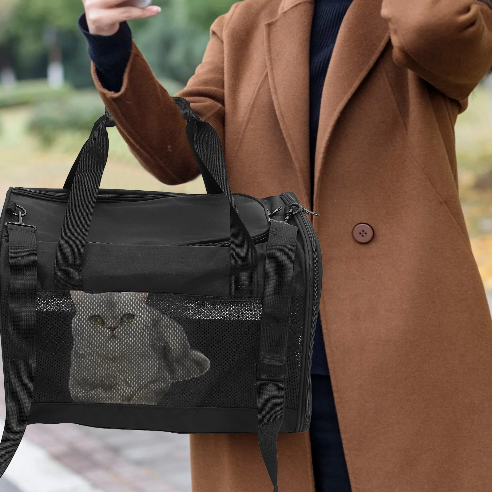 

Folding Cat Carrier Wear-Resistant Puppy Carrier Lightweight Portable Pet Accessory Mesh Surface Breathable Design Durable