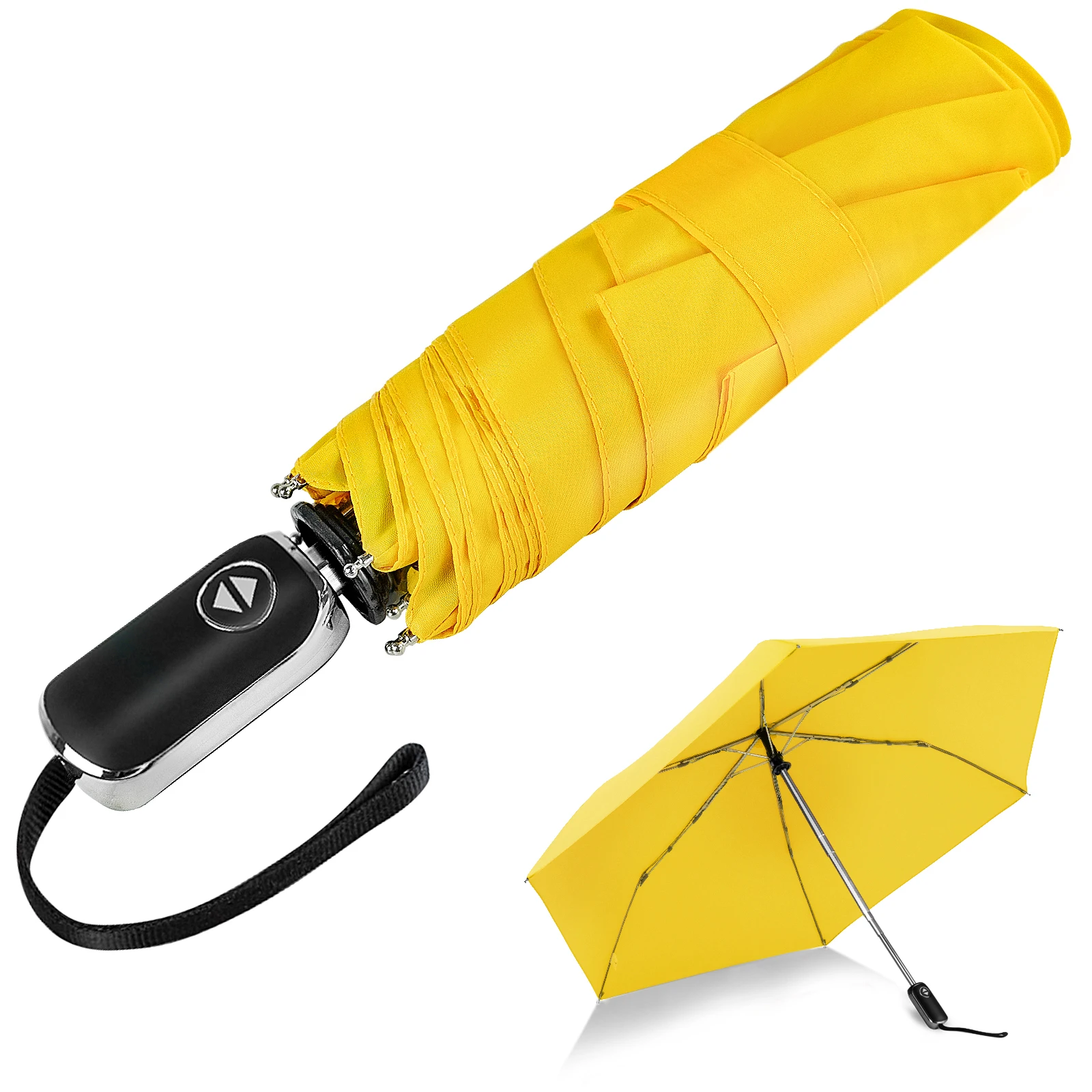 Superior Waterproof Portable Perfect Size Yellow Special Adults 6 Ribs Plastic Handle Auto Open Close 21inch 3Fold Flat Umbrella