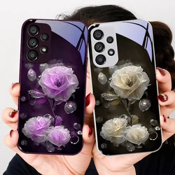Moisturizing Pink Flower For Samsung Galaxy S23 24 Plus S20 21 FE S25 Ultra A70 72 73 51 52 53 Tempered Glass Phone Case