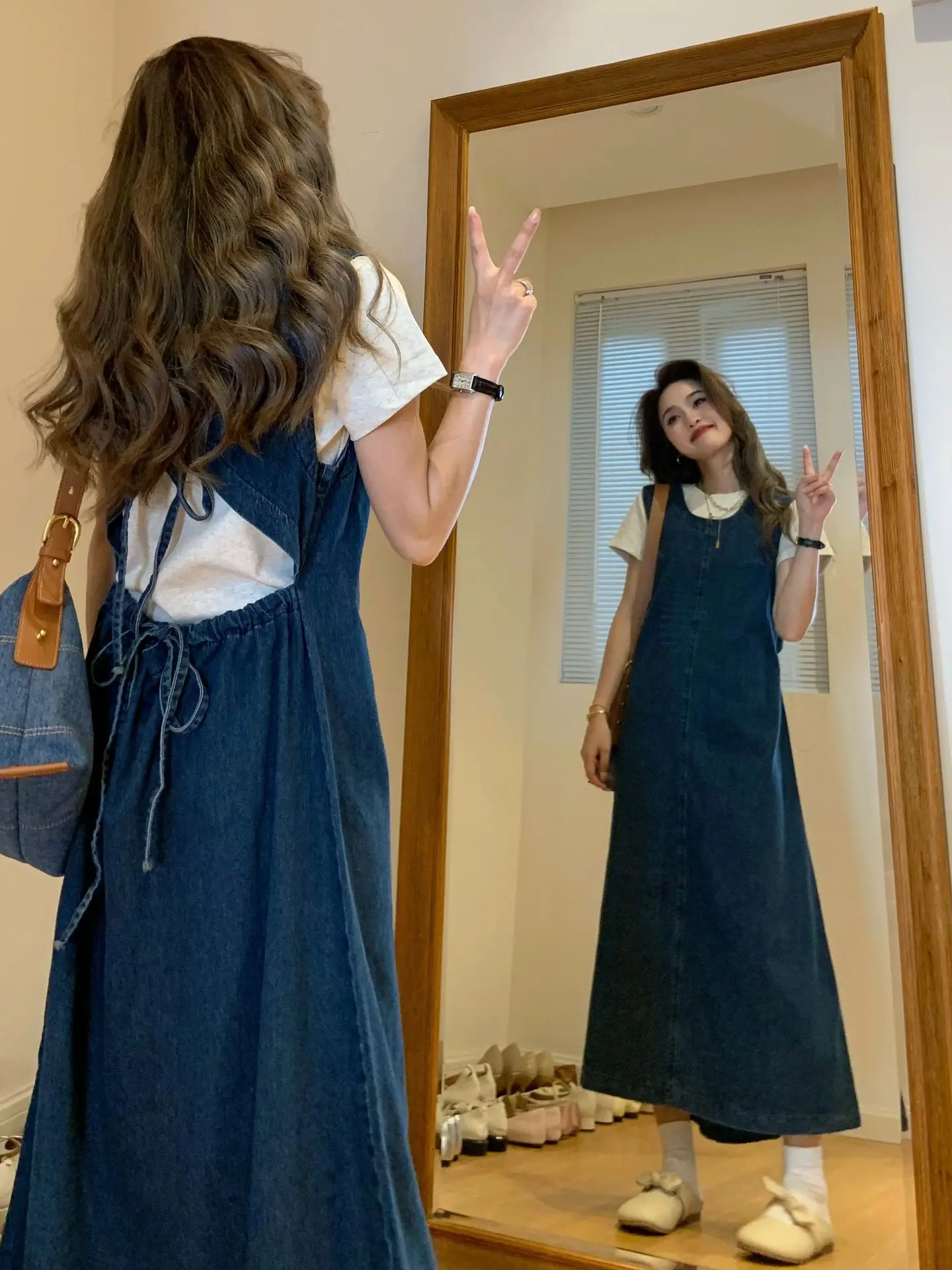 Women's Denim Hollow out Vest Dress Summer New Design Sensation Sweet And Spicy Personality Strap Long Dress Skirt