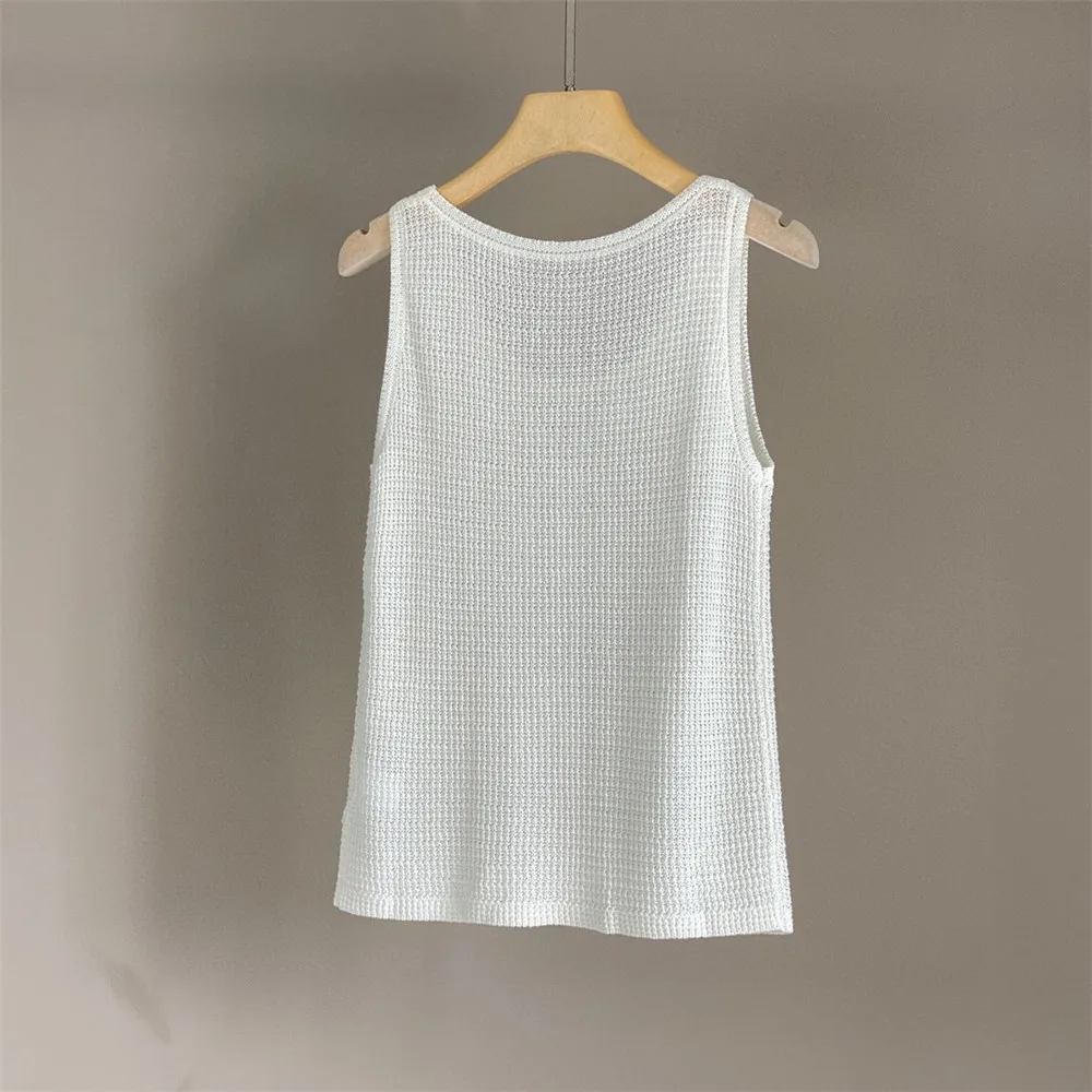 2025 Primavera/Estate Nuova canotta senza maniche lavorata a maglia versatile in cotone e lino tinta unita per donna