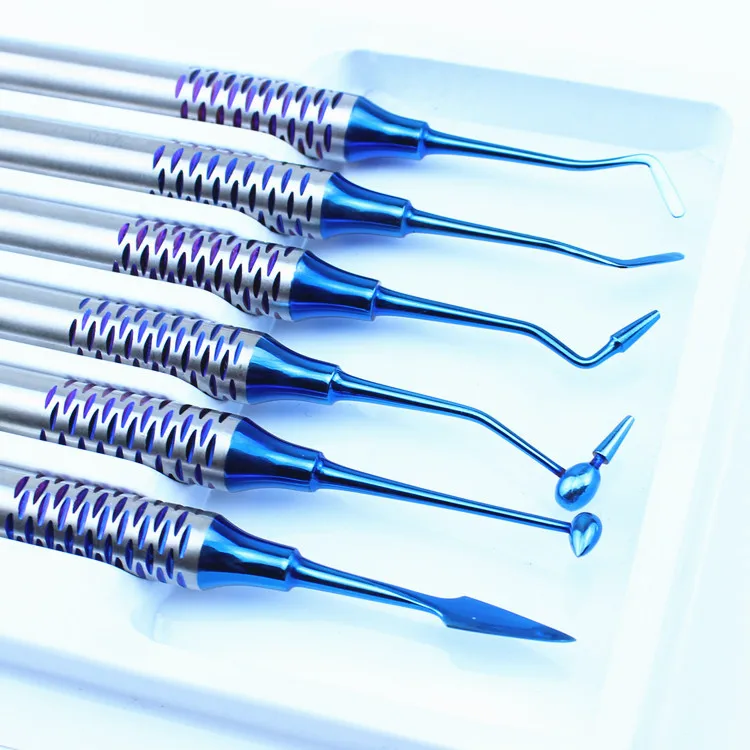 6Pcs Professional Dental Composite Resin Filling Spatula Restoration Instrument Instrument Titanium Plated Head Tool