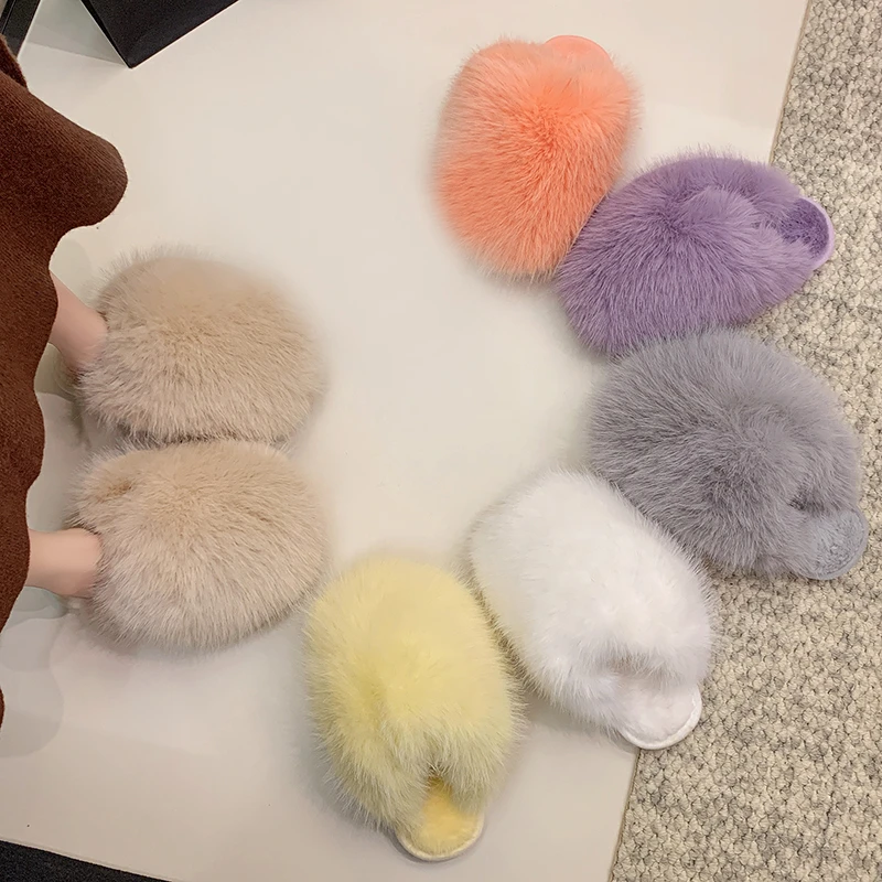Women's Plush Warm and Comfortable Slippers Autumn and Winter Multicolor Plus Size Fashion Flat-bottomed Baotou Cotton Slippers