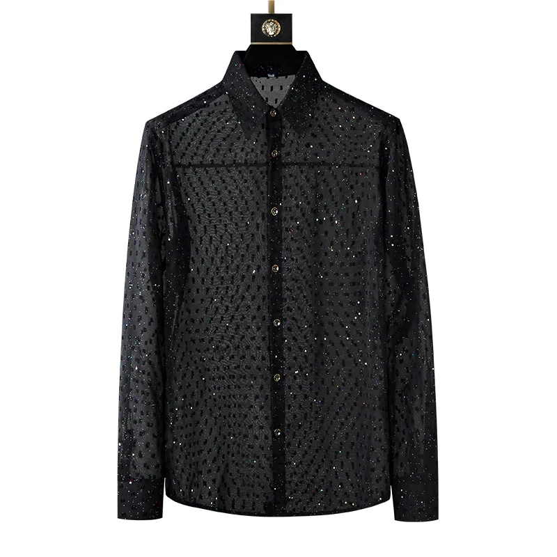 High-quality 3D Sequin Shirts Men Loose Long Sleeve Casual Shirts Social Party Nightclub Stage Performance Costumes Streetwear