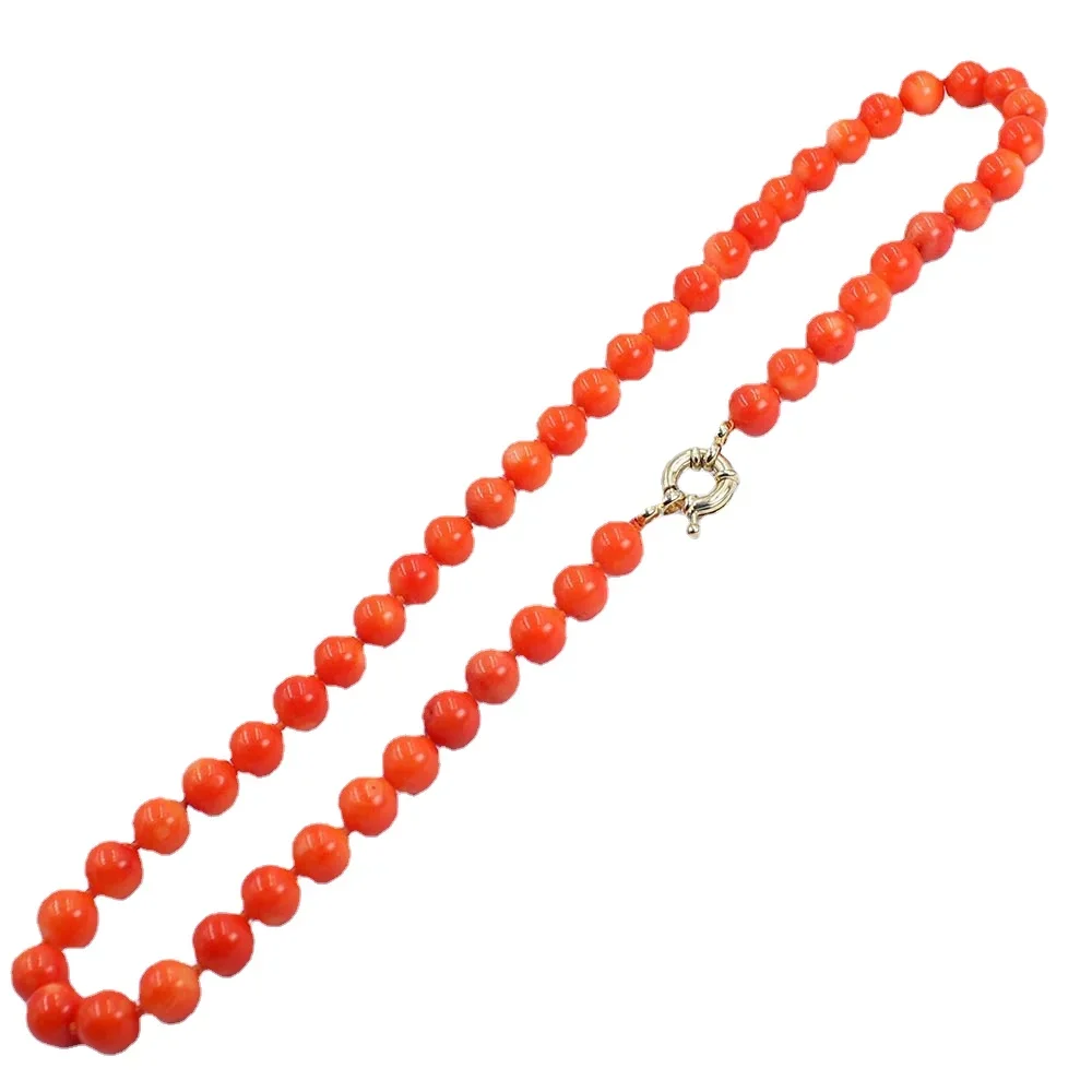 

8-9mm Brilliant Orange Real Coral Natural Pendant Chokers Collar Delicate Design Rope Necklace For Female