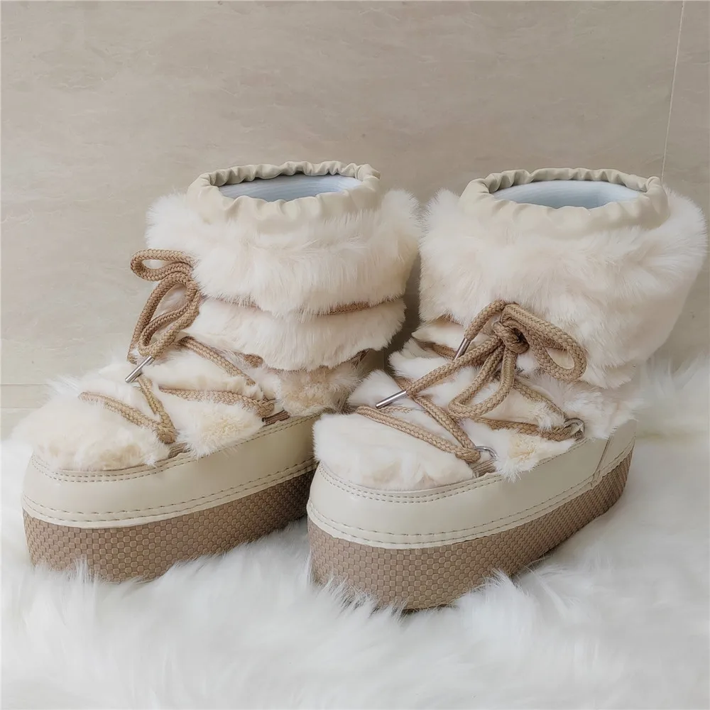 2024 Winter Ankle Boots for Women Platform Antiskid Waterproof Ski Boots Luxury Fluffy Furry Fur Boots Woman's Ankle Booties