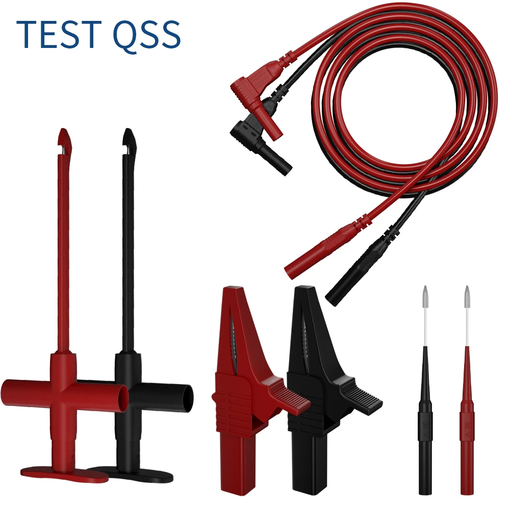 QSS 8pcs Set di puntali per multimetro elettrico con Clip a coccodrillo sonda per foratura Clip per gancio di prova per Piercing QT0089