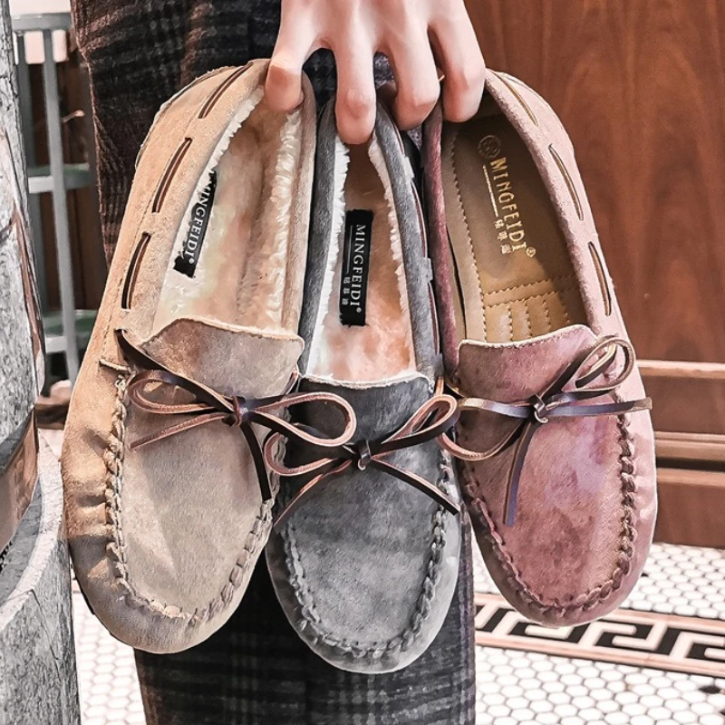 

Комфортные теплые пушистые туфли на плоской подошве, женские модные плиссированные лоферы с круглым носком и бантом, высокое качество, искусственная замша, большой размер, Zapatos De Mujer