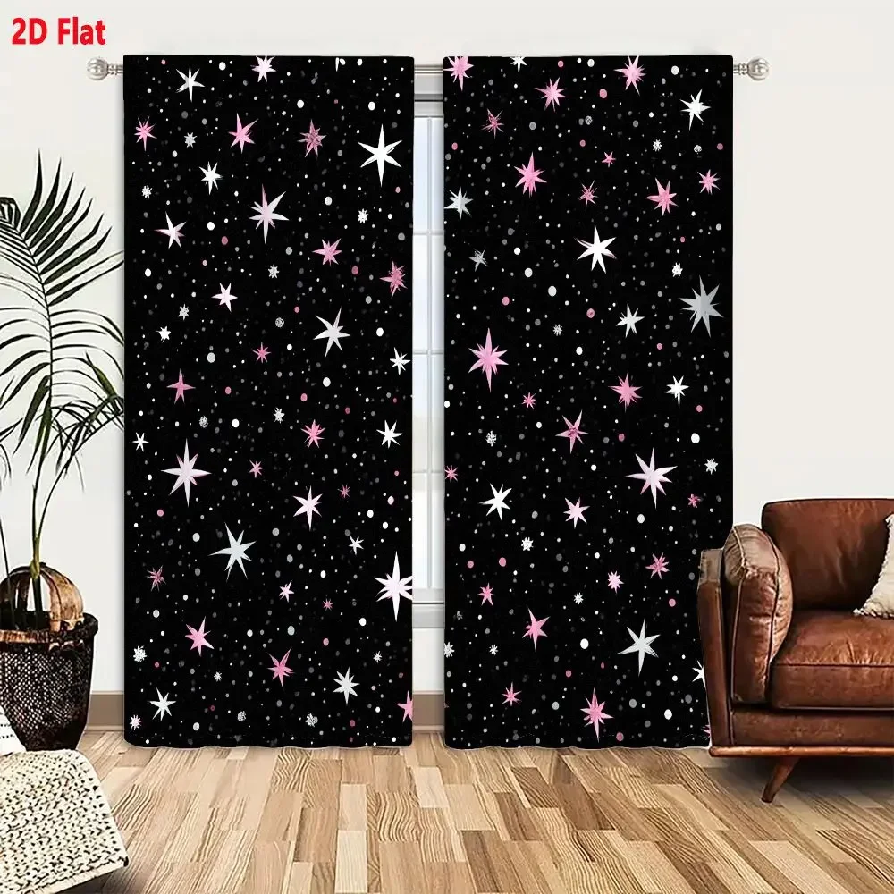 Galaxy Starry Night Curtain Black Background Aesthetic Home Decor Window Drapes for Bedroom Living Room