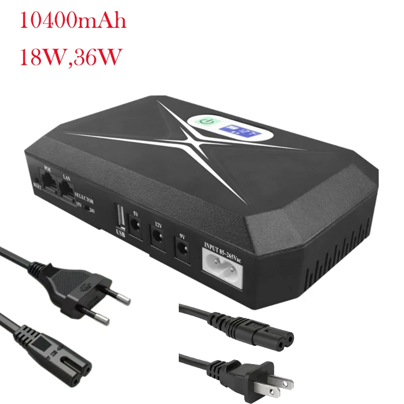 UPS Uninterruptible Power Supply Standby Power Supply for Router Optical 5V 9V 12V 10400mAh Backup Power with POECurrent Transfe