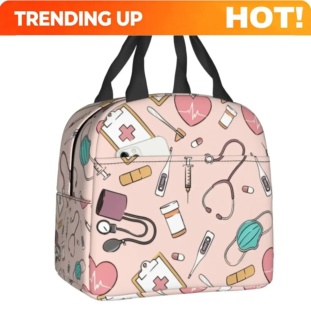 Custom Bag Custom Custom Pink Doctor Nurse Insulated Lunch Bag For School Office Enfermera En Apuros Portable Cooler Thermal Lun