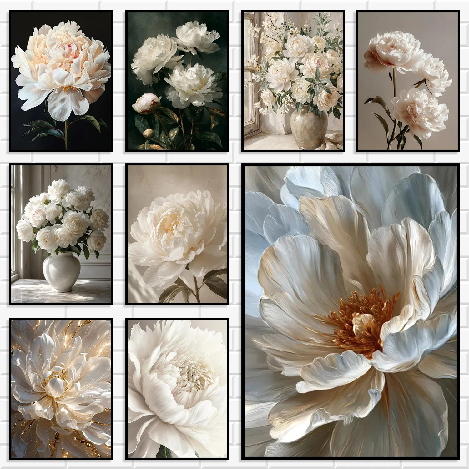 Neutral Tone Peony Floral Wall Art Canvas Prints Vintage Botanical Flower Poster for Apartment Living Room Bedroom Home Decor