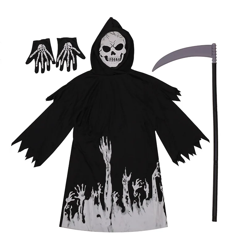 Straszny Dziecięcy Ponury Żniwiarz Fantom Świecący w Ciemności Kostium Cosplay Przebranie na Halloween Imprezę Tematyczną