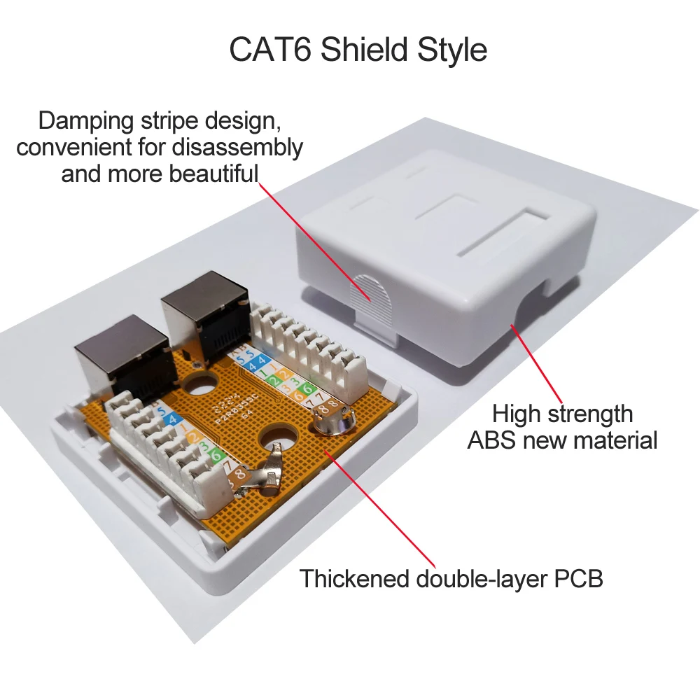 HQ Dual Ports RJ45 Connector UTP STP CAT6 Desktop Junction Box 2-port Network Cable Adapter Ethernet Extension PCB Crimping Type