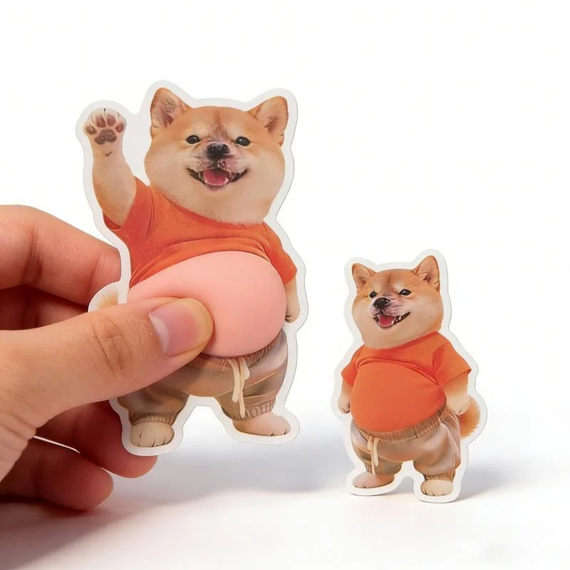 

Kawaii Dog Belly Sticker 3D Cute Kitten With Orange Outfit Soft Silicone Self-Adhesive Bubble Sticker For Home Decor & Phone