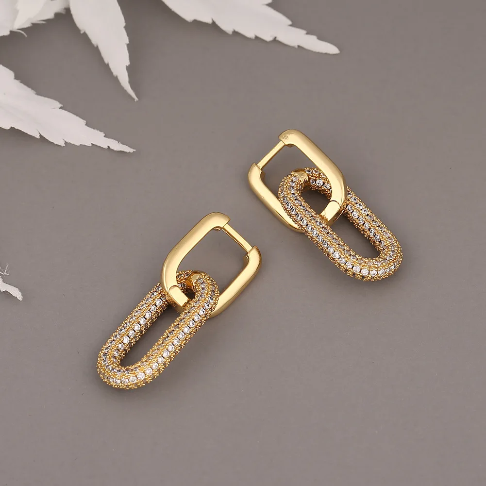 Stainless Steel Gold Plated U Shape Ear Buckle Hoop Earrings for Women Fashion CZ Zircon Geometric Pendant Earrings Jewelry Gift