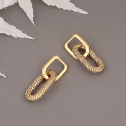 Boucles d'oreilles créoles en forme de U pour femmes, acier inoxydable, plaqué or, CZ Zcompresses, pendentif géométrique, cadeau de bijoux, mode