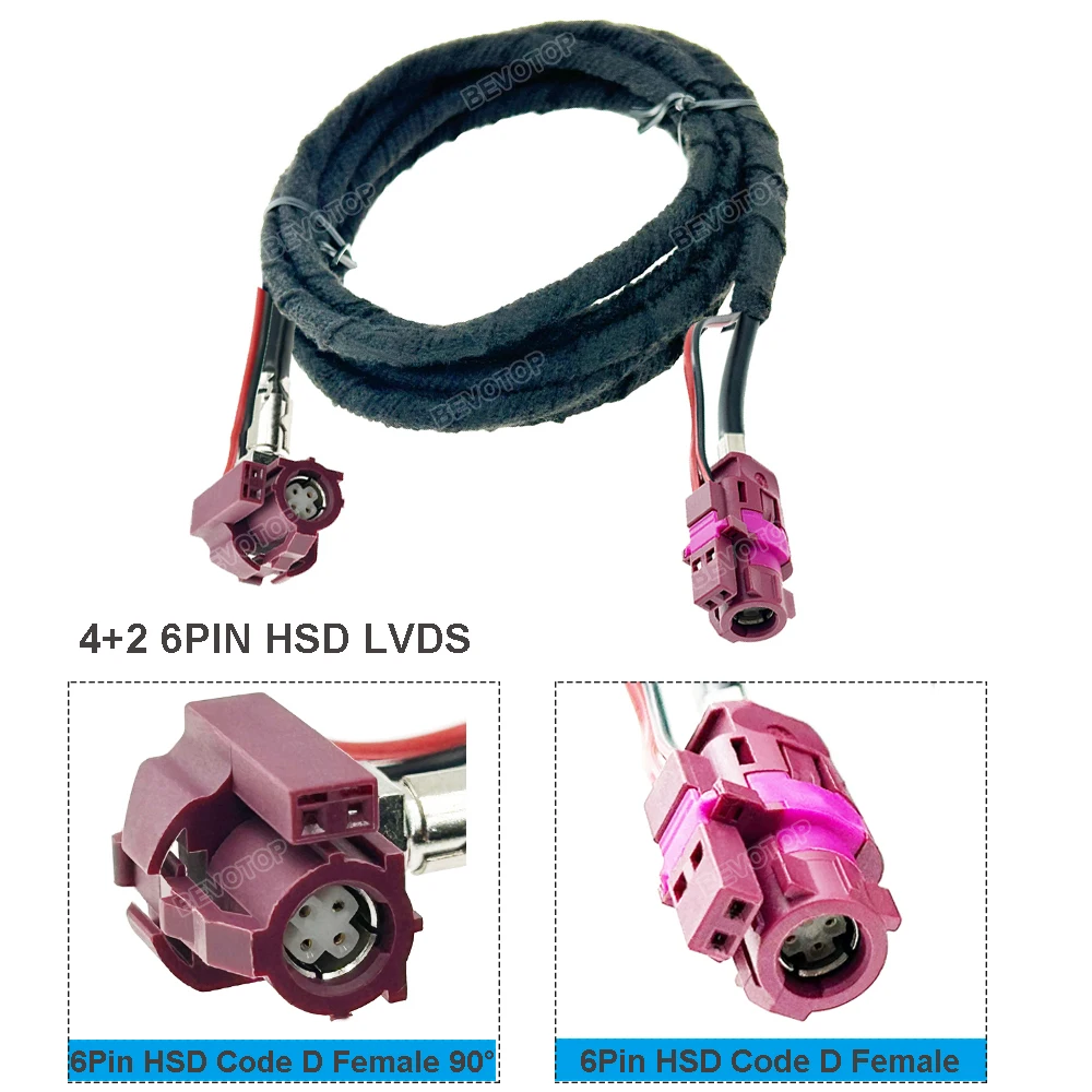 BEVOTOP 4+2 6Pin HSD D Female to D Female Straight/Right Angle 90° Jack High Speed Data Transmission LVDS HSD Cable Wire Harness