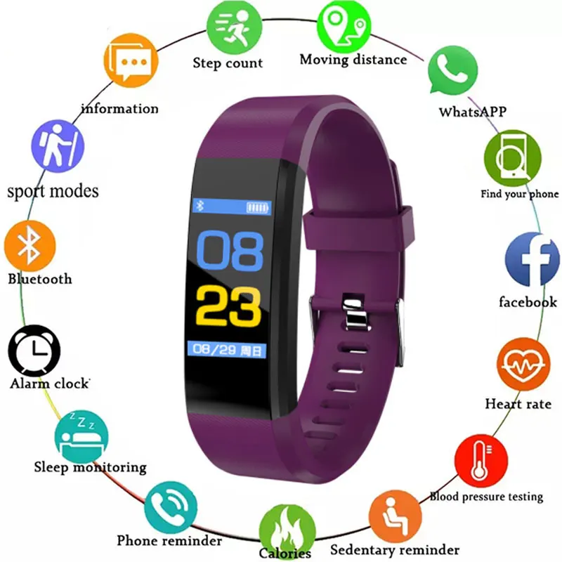 115Plus Smart Watches For Apple Huawei Xiaomi Heart Rate Blood Pressure Sport Fitness Tracker Bluetooth Smart Watch Smartband