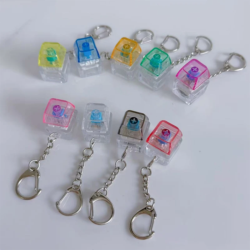 1Keys Color Clear LED Mechanical Keyboard Keychain Toy Stress Relief DIY Button Finger Keyboard Caps Toy Key Switch Shaft Tester