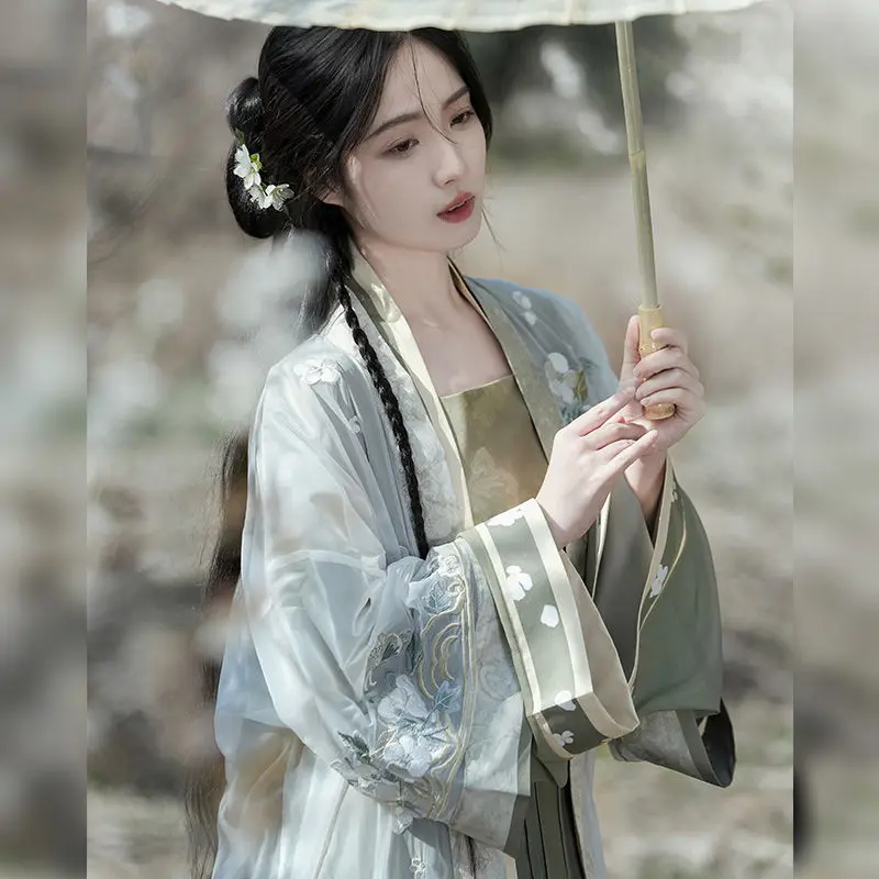 Green Hanfu female Song Dynasty embroidery printed spring/summer book everyday Chinese style hanfu feminino هانفو