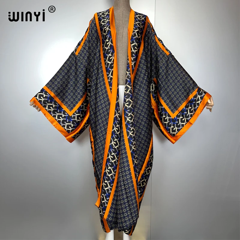 WINYI كيمونو المرأة الأفريقية الصيف مسلم طباعة سترة الإناث بلوزة فضفاضة عباية الشاطئ عادية التستر بوهو فستان حفلة قفطان