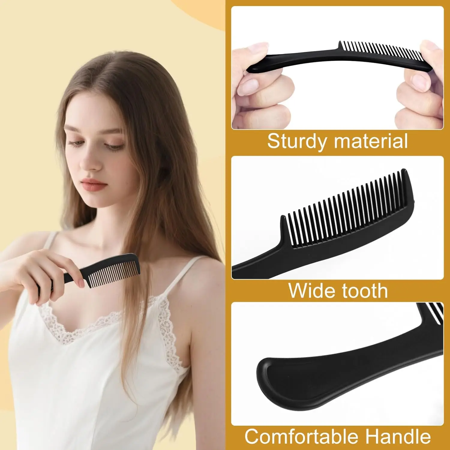 Detangling Hair Comb, Anti-static Plastic Comb with Handle, Durable Salon Barber Comb for All Hair Types