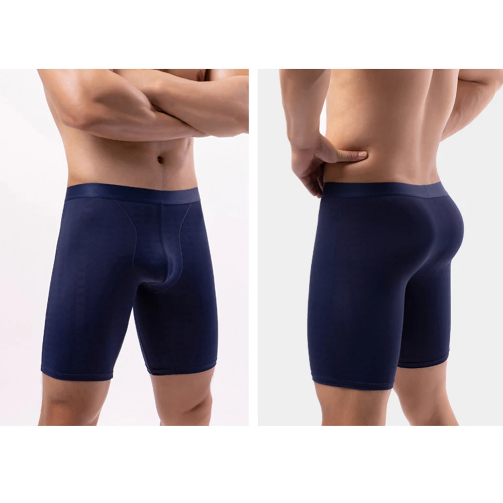 Breathable Men Long Leg Shorts Ice Silk Mesh Underwear Sexy Briefs Underpants Butt Lifting Stretchshorts