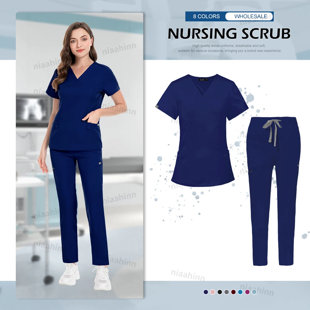 Großhandel Krankenhaus Scrubs Uniformen Set Krankenschwester Arzt Scrub Arbeitskleidung Apotheke Labor Veterinäruniform Slim Fit Medizinische Scrubs Frauen – Detail 8