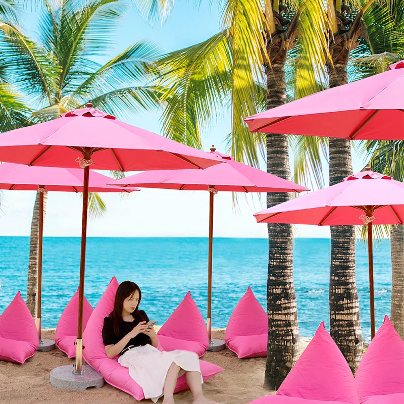 Outdoor parasol courtyard seaside beach sun umbrella swimming pool central column umbrella outdoor waterproof rose red pink larg