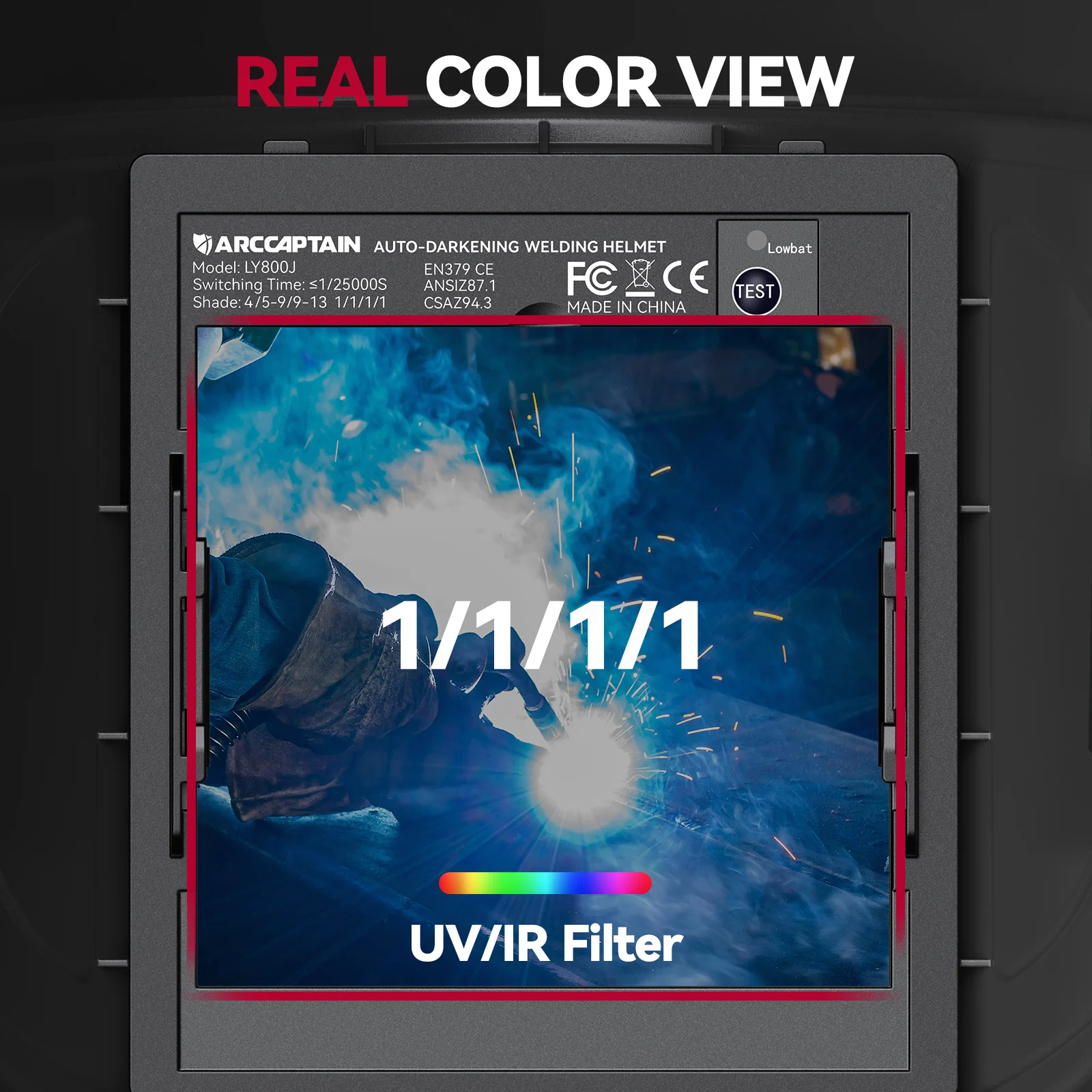 ARCCAPTAIN 용접 헬멧 자동 어두워지는 4 아크 센서(180 포함) °   파노라마 측면도 트루 컬러 용접 마스크 ARC MIG MAG TIG CUT