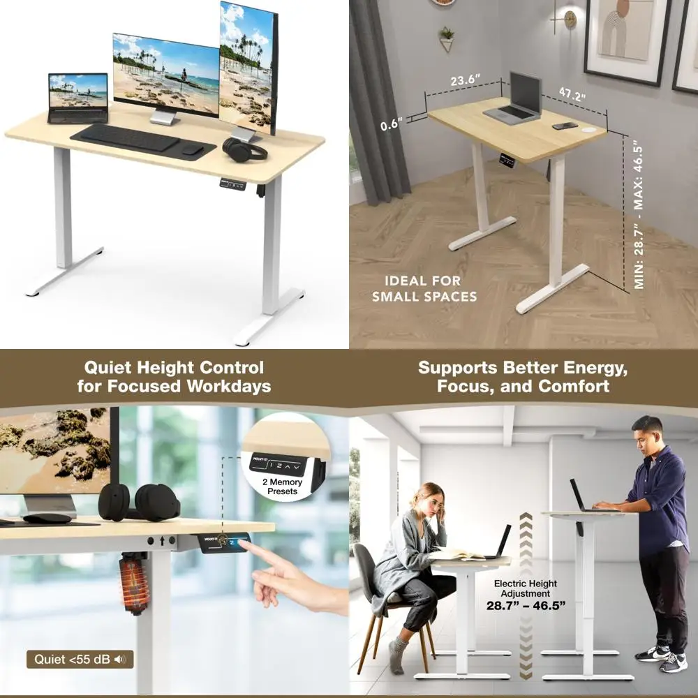 

Electric Height Adjustable Standing Desk 48x24 - Ergonomic Sit to Stand Workstation with Memory Presets