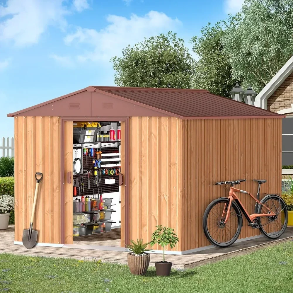 Modern Outdoor Storage Shed, Metal Storage Sheds With Double Sliding Doors, Large Waterproof Bike Shed