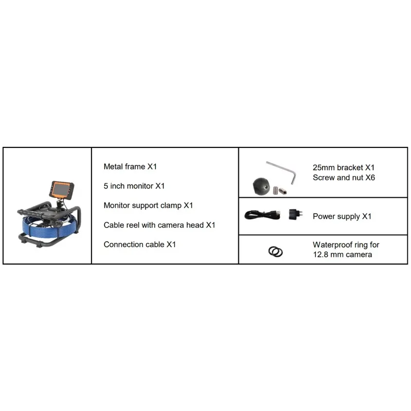 Kanalisation Abfluss Abwasser Entwässerung HD Rohrinspektion CCTV Qy6565 (10 m) Durchmesser. 5, m Kabel 21 mm mit 5 Zoll geteiltem