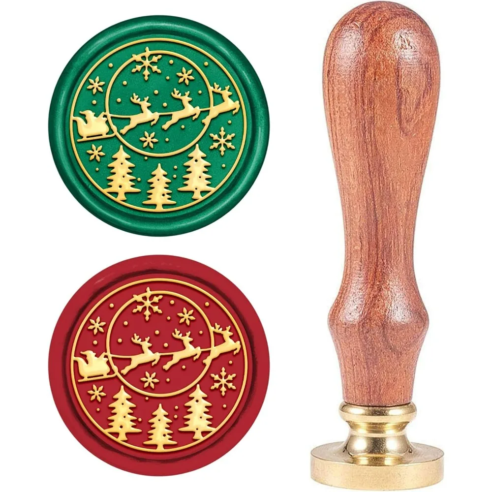 Santa Claus Christmas Sealing Wax Stamp 25mm Snowflake Sled Reindeer Pine Elk Xmas Wax Seal Stamp Removable Brass Head