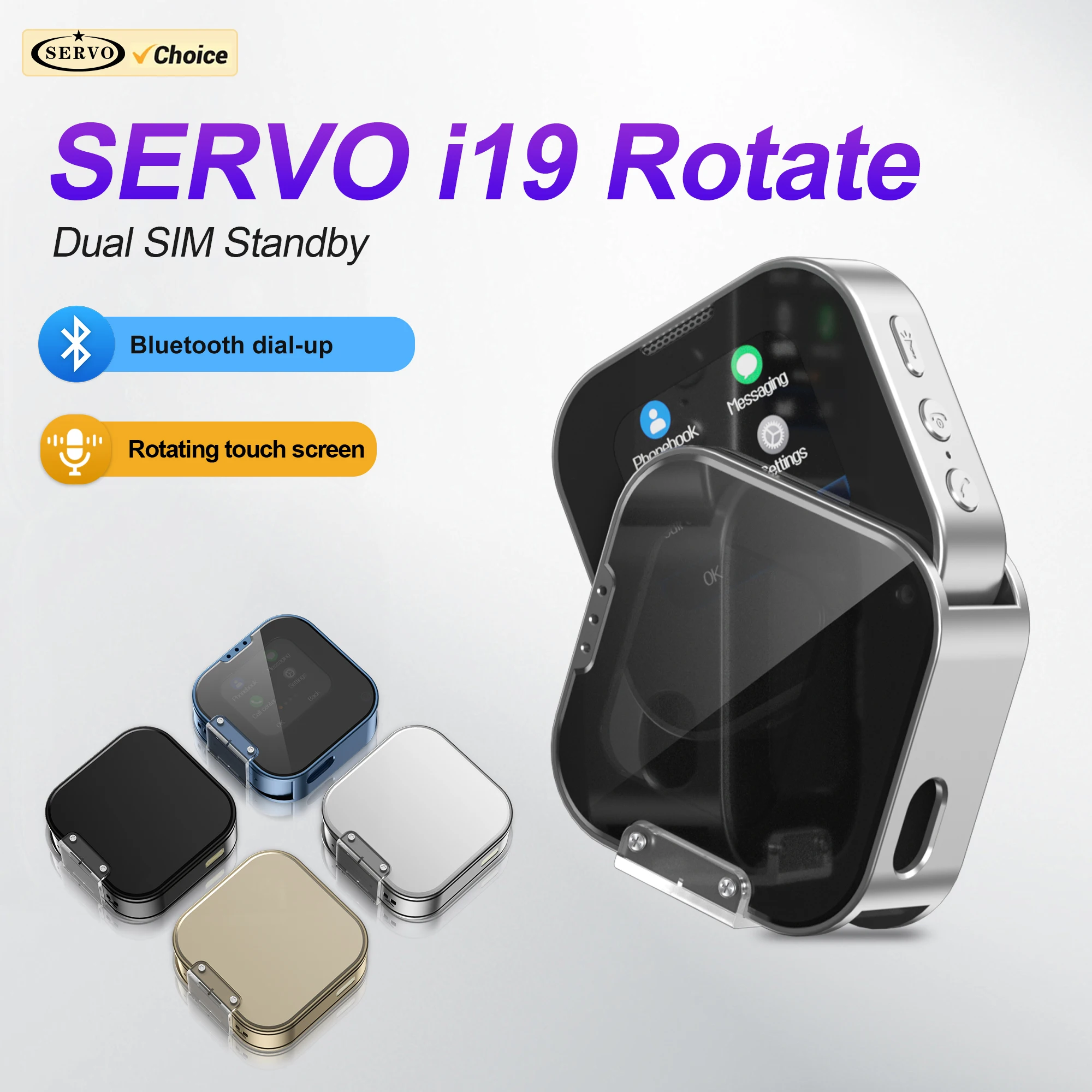 SERVO i19 ROTATE Touch Screen Mini Mobile Phone 2G 2SIM Magic Voice Bluetooth Dial FM Radio 90° Rotating Small FeAture Cellphone