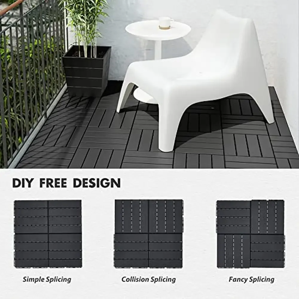 Interlocking Deck Tiles 36 Pack Outdoor Flooring Waterproof Pavers Patio Garden Yard All Weather Use Fluid Design Oil Resistant