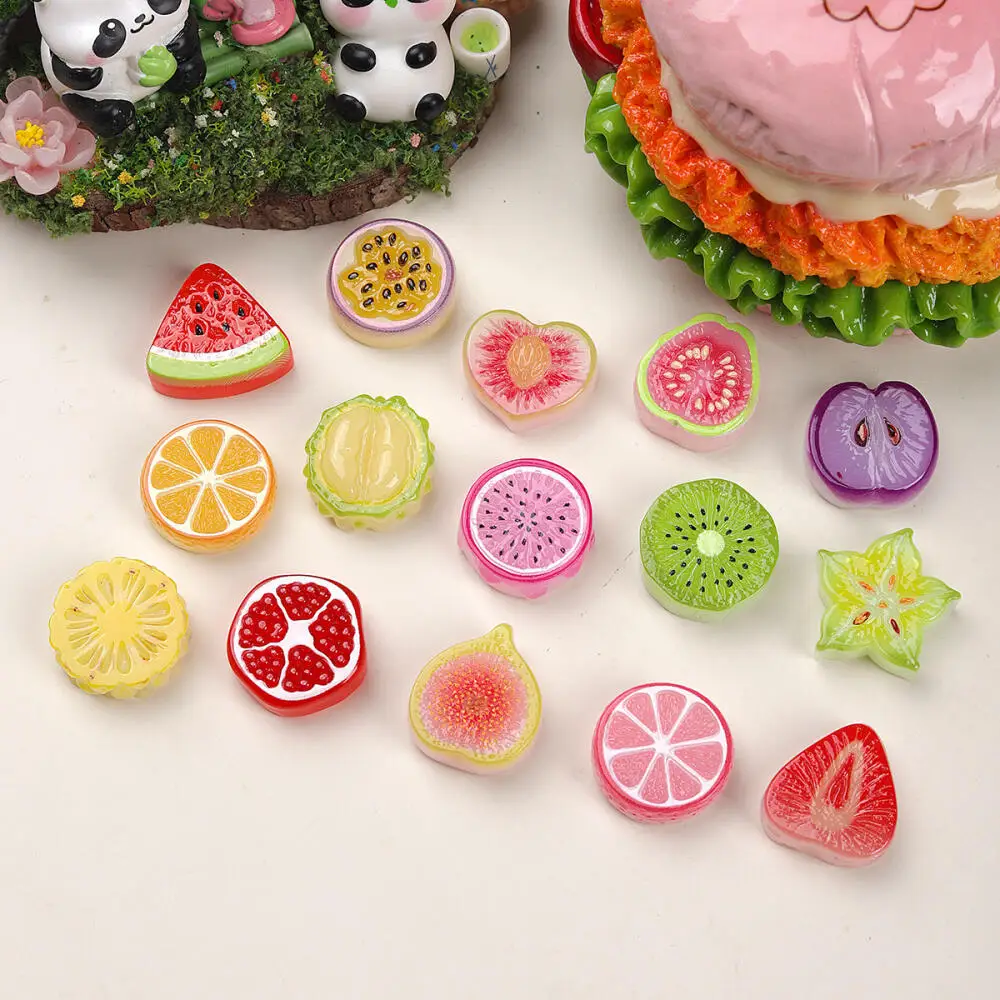 10Pcs Miniature Fruit Slice Charms Cute DIY Hair Clip Keychain Pendant Phone Case Decoration Accessories Set