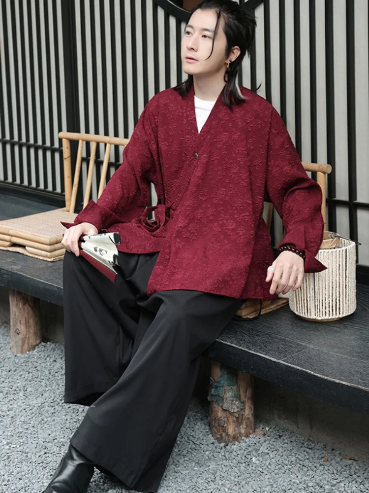 

New Chinese Sle Trendy Men's Clothing Set Spring irt Jaet One Whole Hanfu Tang Costume Loose Fit Floral Embroidery