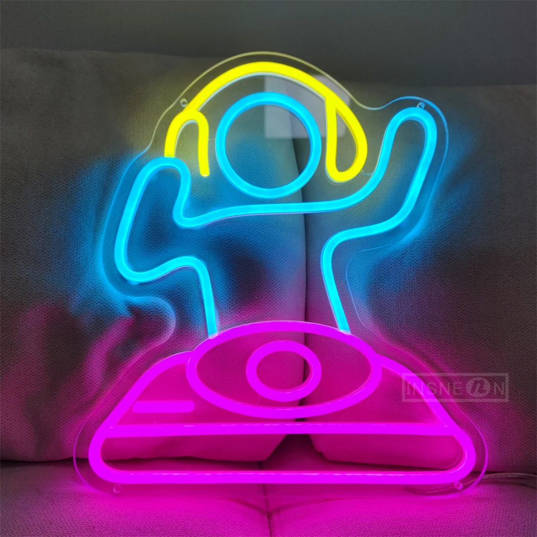 DJ Neon Light Sign Disco Disc Design Neon Sign for Bedroom Game Room Man Cave Festivals Bar Music Club 5V USB Powered Wall Decor