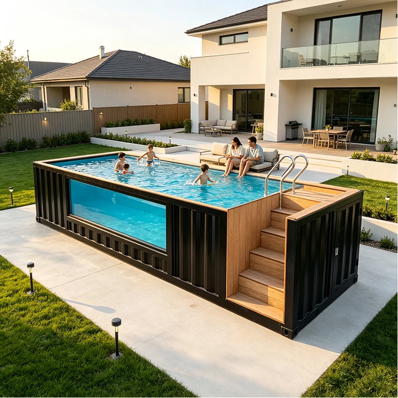 40FT Steel Shipping Container Swimming Pool with Built in Filter System Acrylic Window for Backyard Garden