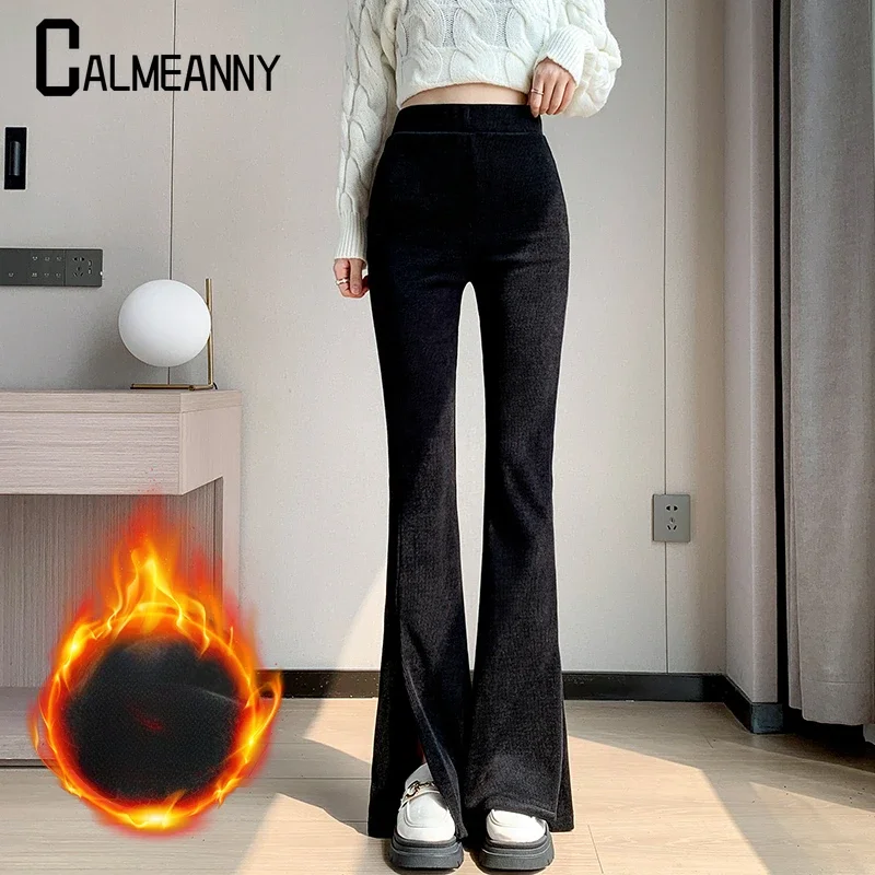 Corduroy Flare Pants Women High Waist Bellbottoms Long Pant Wide Leg 2024 Autumn Winter Slim Trousers Sexy Highstreet Bottoms