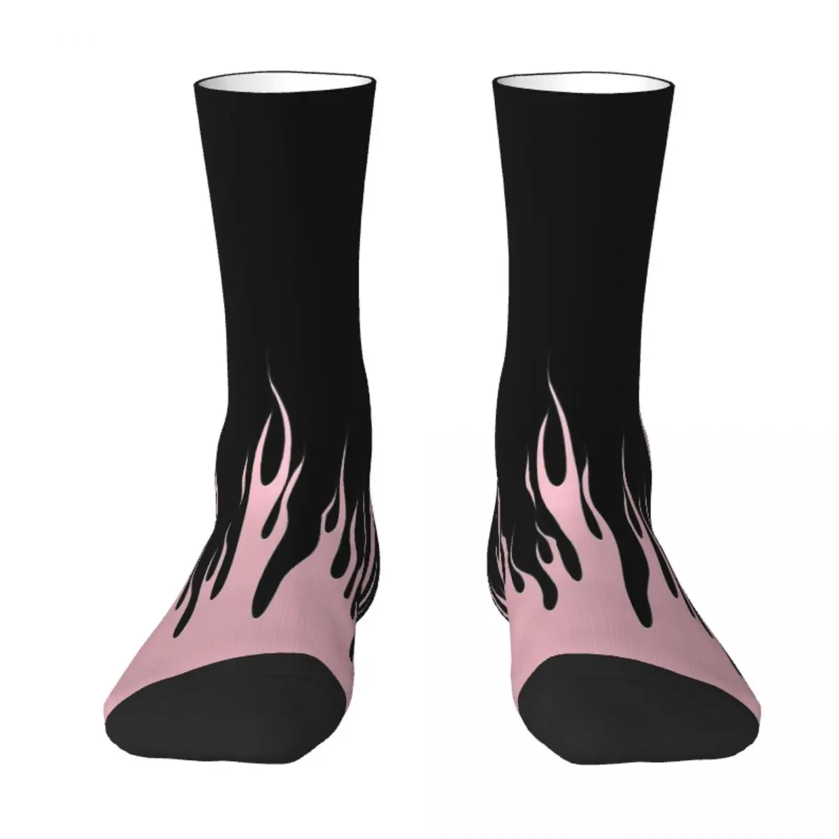 Pink Flames Goth 1980s Subculture Rock Romance Socks Male Mens Women Spring Stockings Harajuku